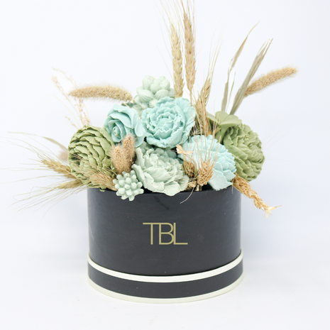 All Peonies Green Blue Flowers Black Box 10-12 Flowers SoapFleur Forever Soap Bouquet with Dehydrated Botanicals