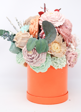 Mixed Flowers Green & Pink Orange Box 10-12 Flowers SoapFleur Forever Soap Bouquet with Dehydrated Botanicals