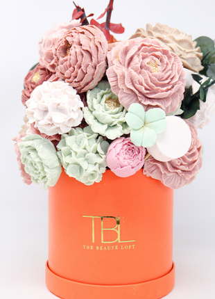 Mixed Flowers Green & Pink Orange Box 10-12 Flowers SoapFleur Forever Soap Bouquet with Dehydrated Botanicals