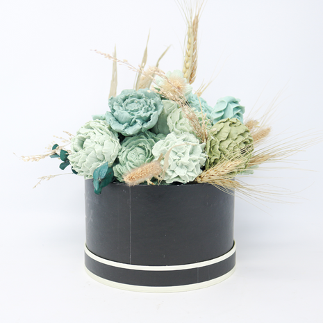 All Peonies Green Blue Flowers Black Box 10-12 Flowers SoapFleur Forever Soap Bouquet with Dehydrated Botanicals